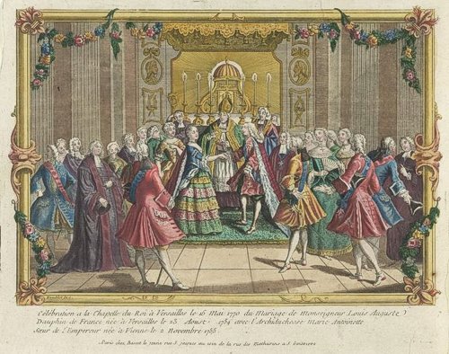 Picture of the lavish wedding ceremony of Marie Antoinette Austrian Archduchesses and Louis-Auguste, dauphin of France on 16 May 1770