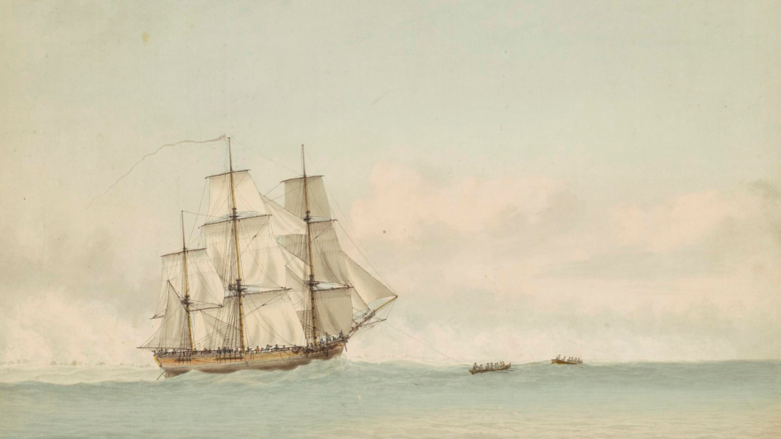 James Cook's HMS Endevour, painted by Samuel Atkins, 1794. National Library Australia