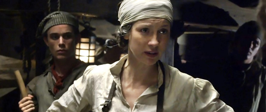 Claire (Caitrione Balfe)on the Royal Navy ship with the typhoid fever sick crew members